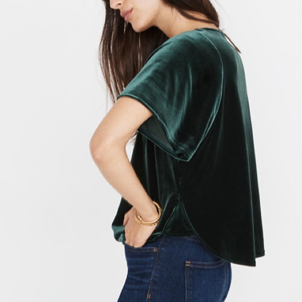 Madewell Velvet Butterfly Top Emerald Green